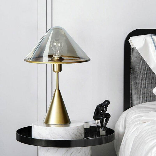 Lampe à poser design LED avec socle conique en métal doré - vue 5 sur 9