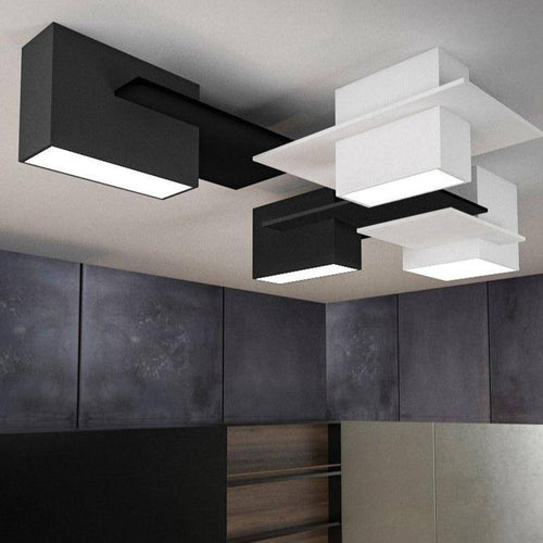 Plafonnier design LED à formes géométriques modernes noires et blanches - vue 5 sur 9