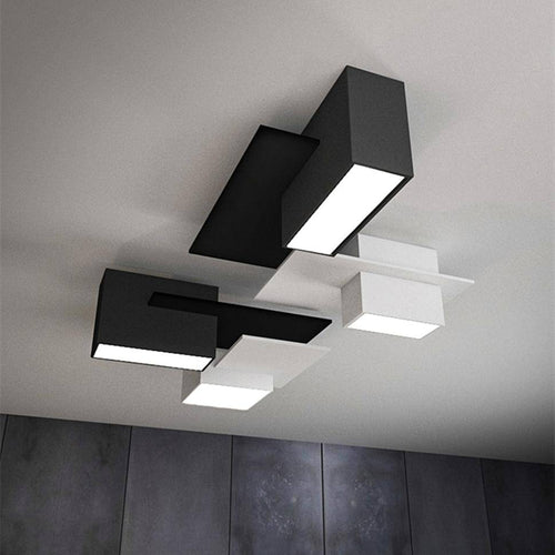 Plafonnier design LED à formes géométriques modernes noires et blanches - vue 3 sur 9