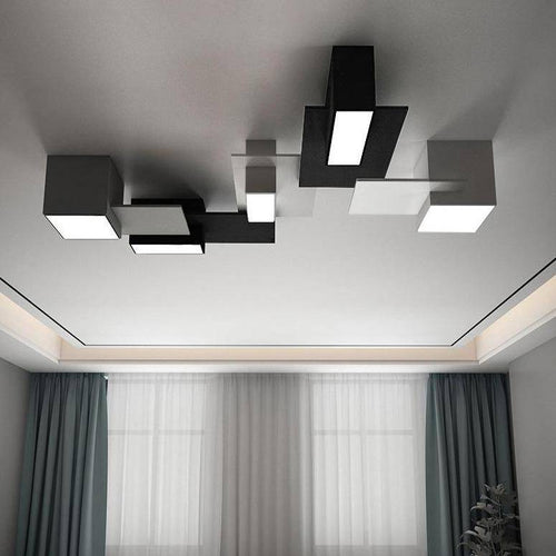 Plafonnier design LED à formes géométriques modernes noires et blanches - vue 4 sur 9