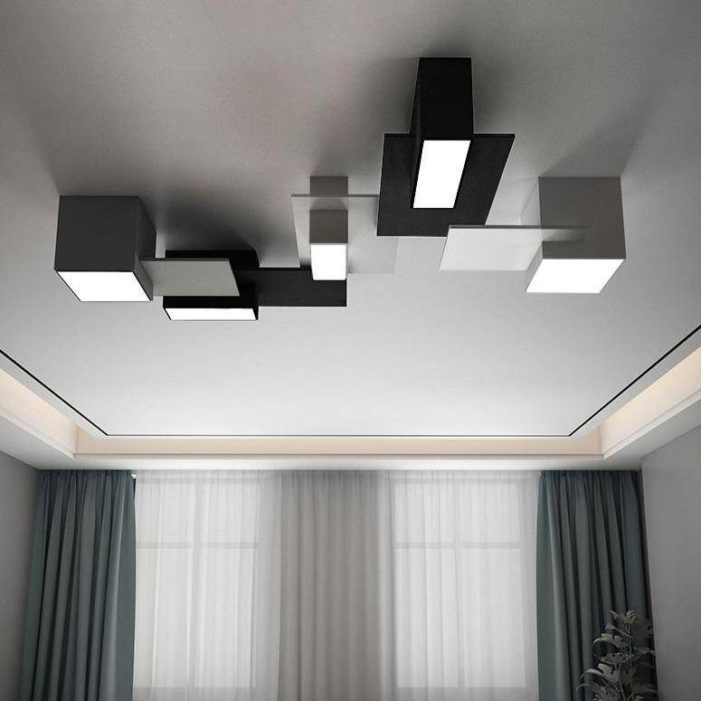 Plafonnier design LED à formes géométriques modernes noires et blanches - vue 3 sur 9