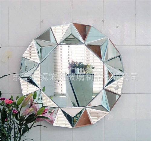 Miroir mural décoratif rond biseauté triangles Decorative - vue 6 sur 6