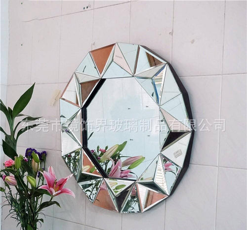 Miroir mural décoratif rond biseauté triangles Decorative - vue 4 sur 6