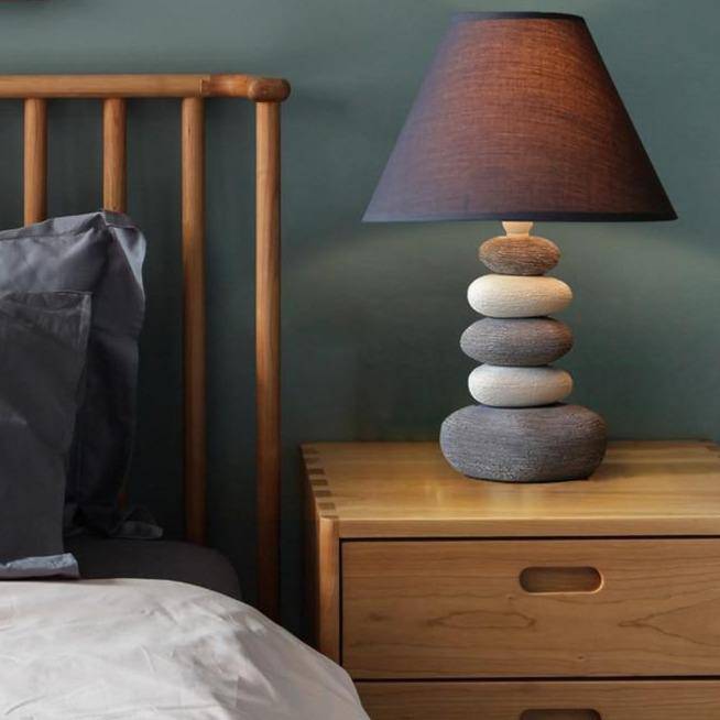 Lampe à poser design LED en galets avec abat-jour gris Nordic - vue 3 sur 5