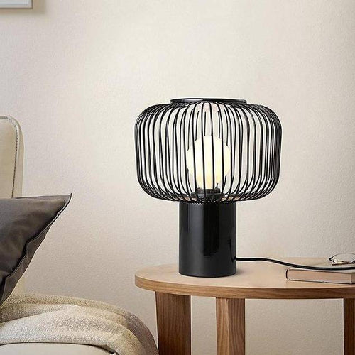 Lampe à poser design à LED avec abat-jour cage arrondie en métal noir - vue 7 sur 14