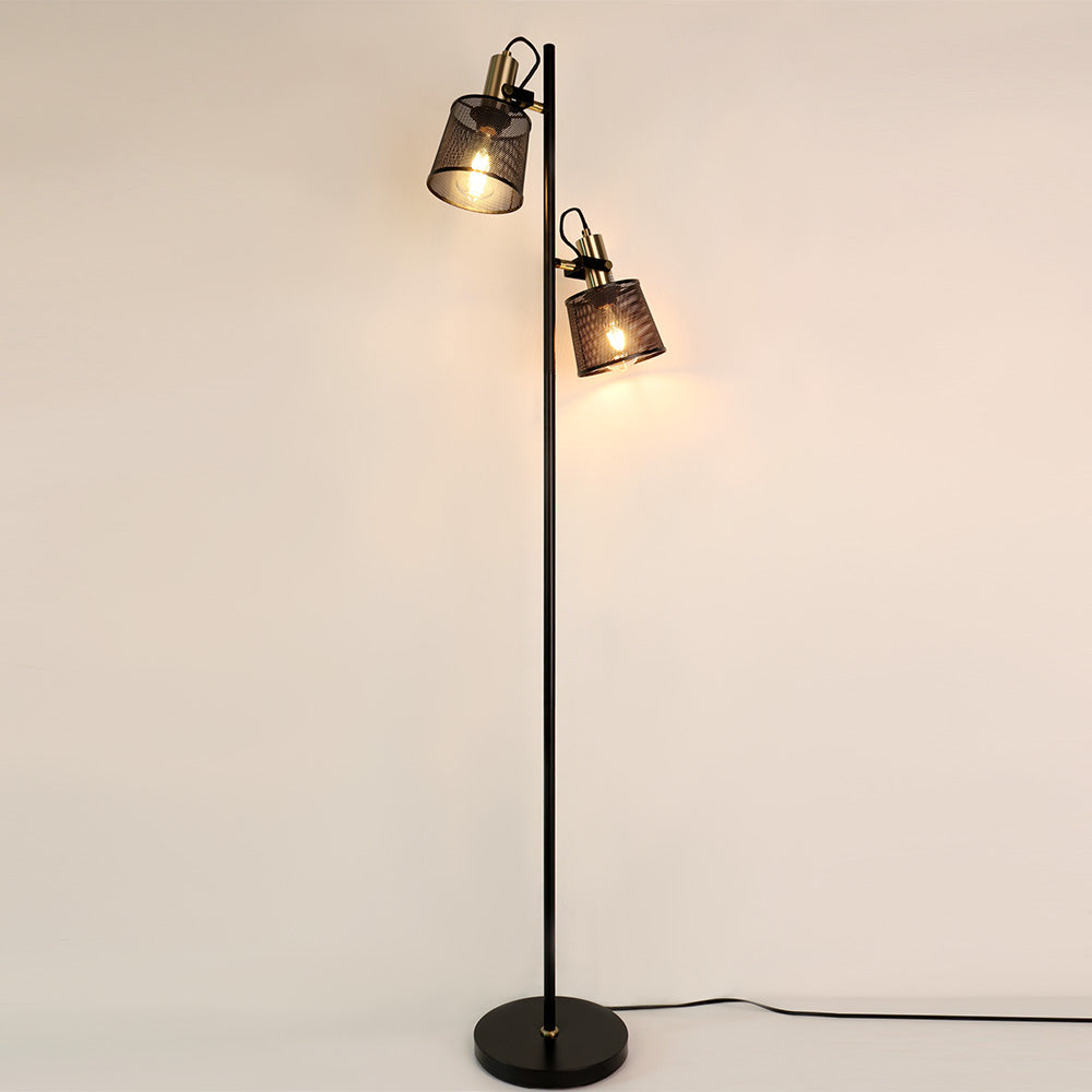 Lampadaire vintage à double tête en métal noir Priam - vue 7 sur 11