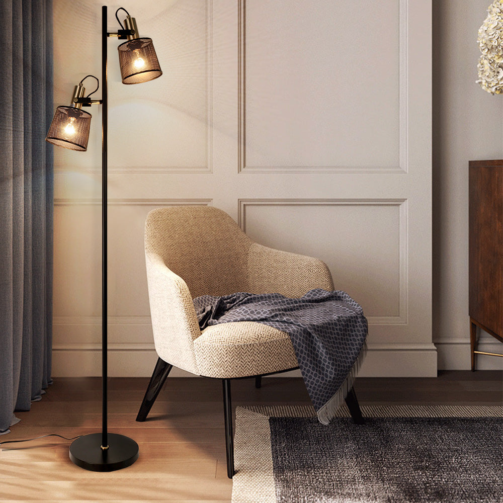 Lampadaire vintage à double tête en métal noir Priam - vue 2 sur 11