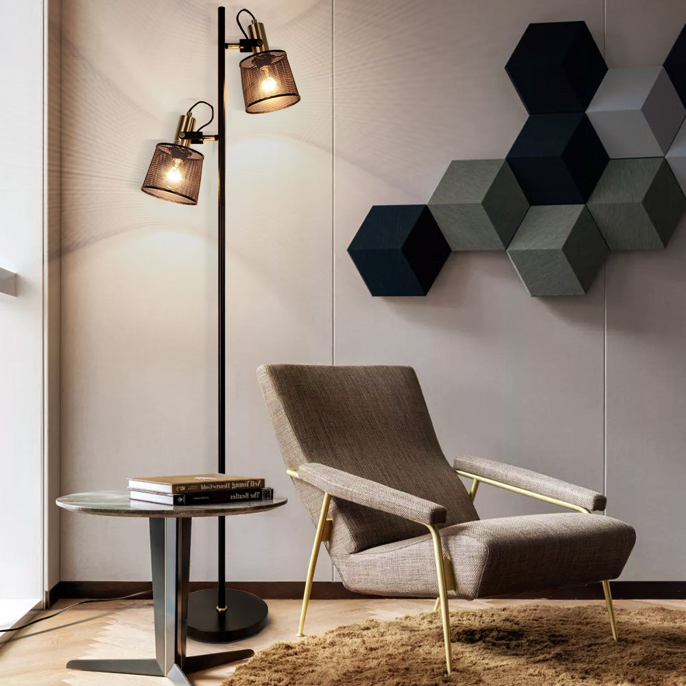 Lampadaire vintage à double tête en métal noir Priam - vue 3 sur 11