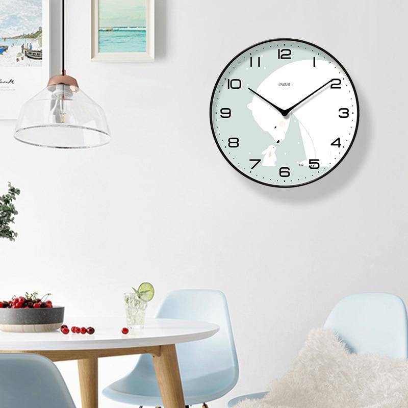 Horloge murale ronde avec ours et lapin blanc Chansrun - vue 2 sur 2
