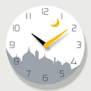 Horloge murale ronde avec dessin ville et lune jaune 30cm
