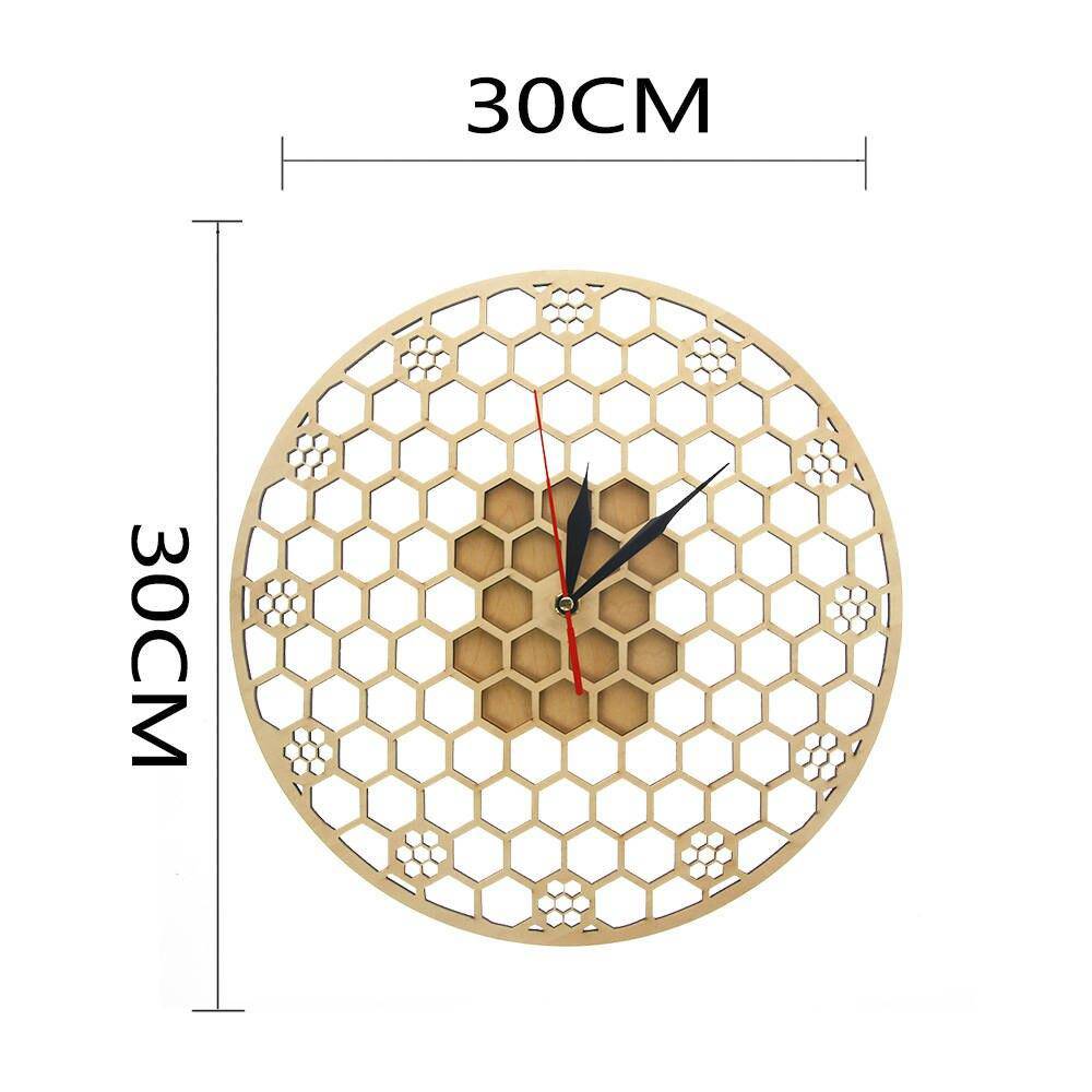 Horloge murale ronde en bois avec hexagones 30cm Honey - vue 6 sur 6