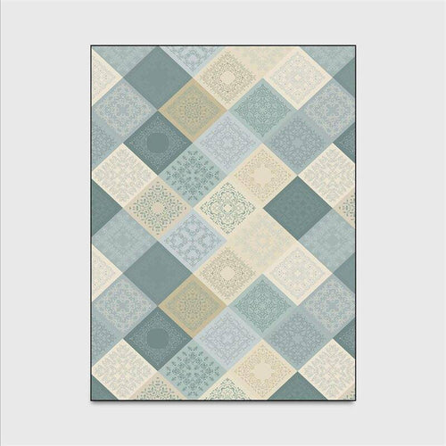 Tapis rectangle carreaux bleus Lattice - vue 5 sur 5