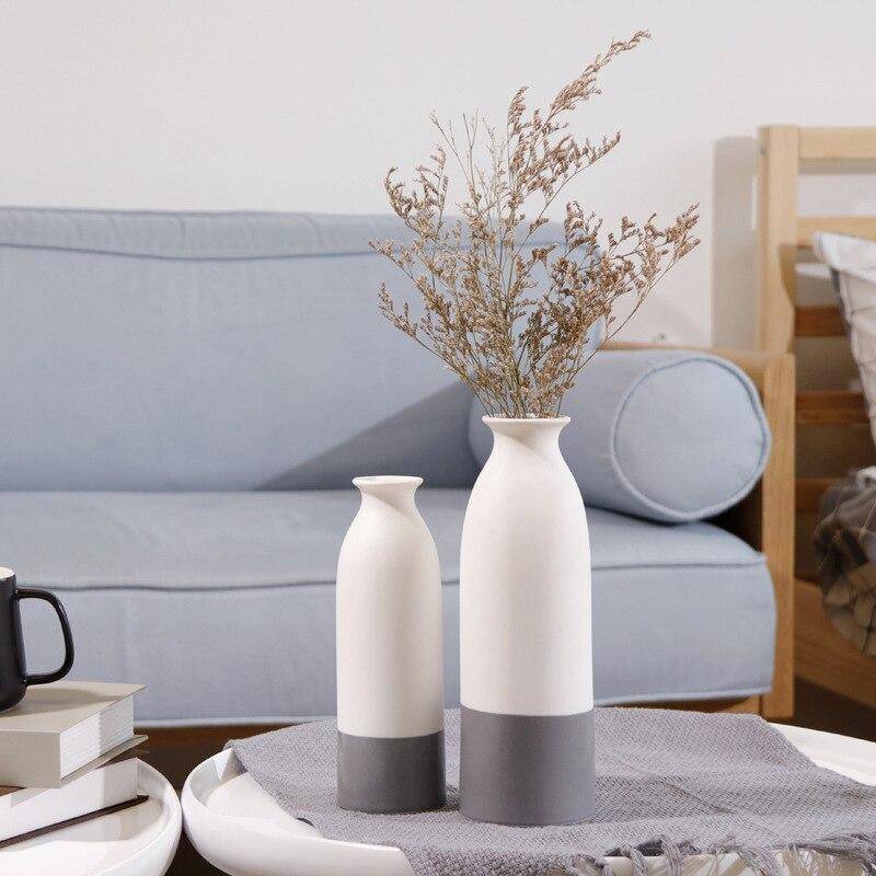 Vase design en céramique blanc et gris style japonais - vue 3 sur 9