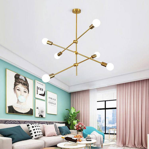 Lustre design à LED en tubes dorés Loft - vue 5 sur 10