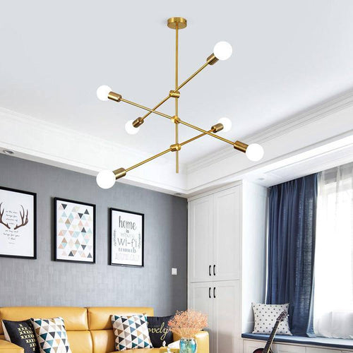 Lustre design à LED en tubes dorés Loft - vue 7 sur 10
