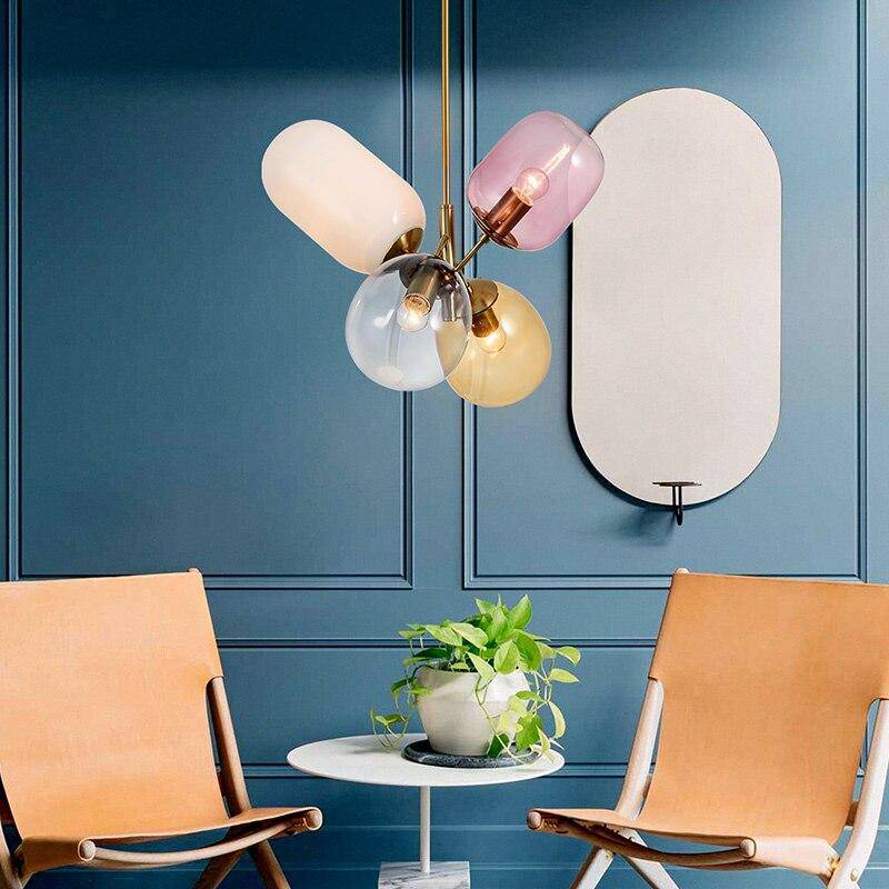 Suspension design LED avec abats-jours colorés Nordic - vue 3 sur 4