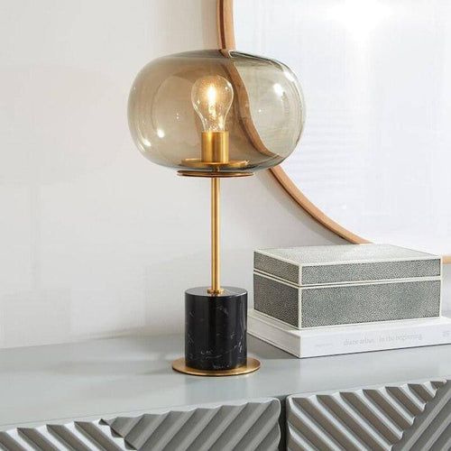 Lampe à poser design LED en marbre avec tige dorée et boule en verre - vue 6 sur 5