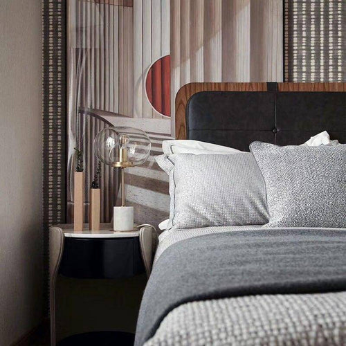 Lampe à poser design LED en marbre avec tige dorée et boule en verre - vue 5 sur 5