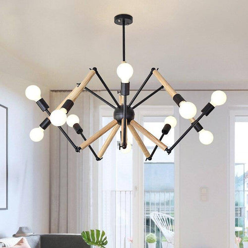 Lustre LED design en bois avec bras articulés ajustables - vue 3 sur 7