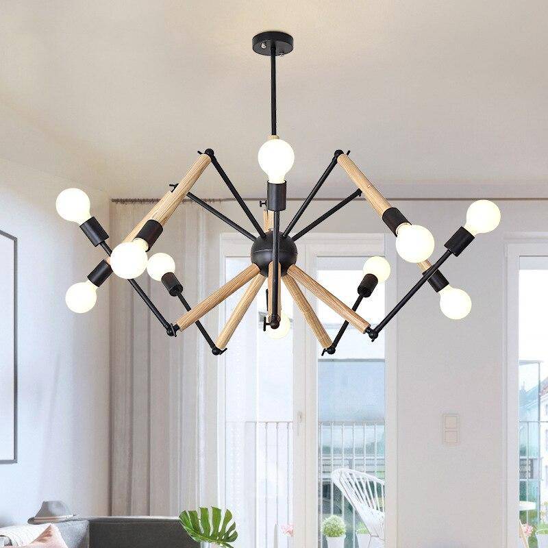 Lustre LED design en bois avec bras articulés ajustables - vue 2 sur 7