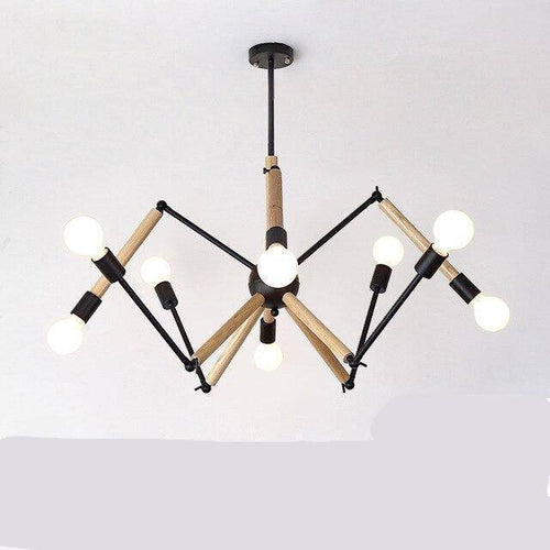 Lustre LED design en bois avec bras articulés ajustables - vue 5 sur 7