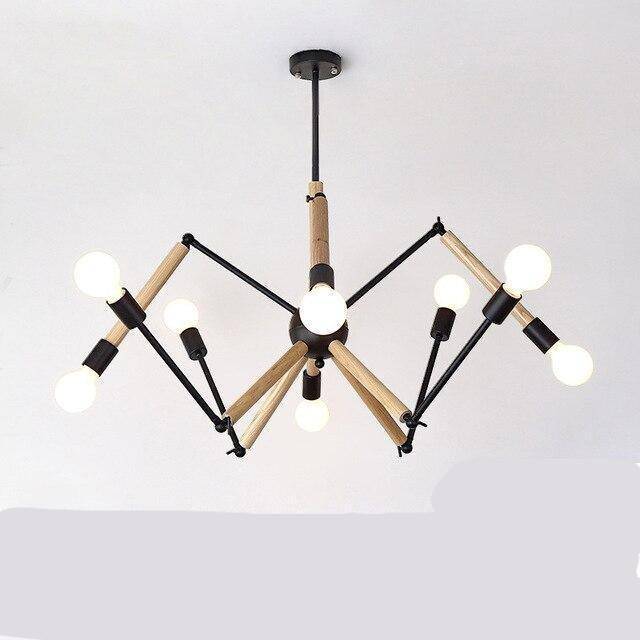 Lustre LED design en bois avec bras articulés ajustables - vue 4 sur 7
