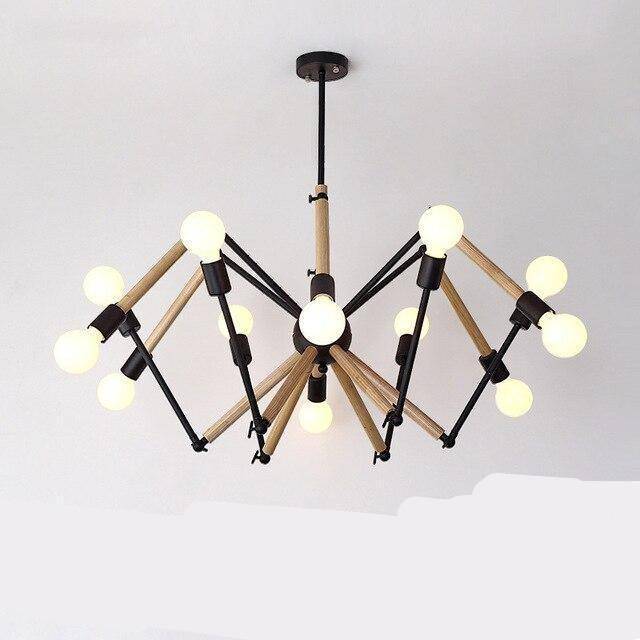Lustre LED design en bois avec bras articulés ajustables - vue 5 sur 7