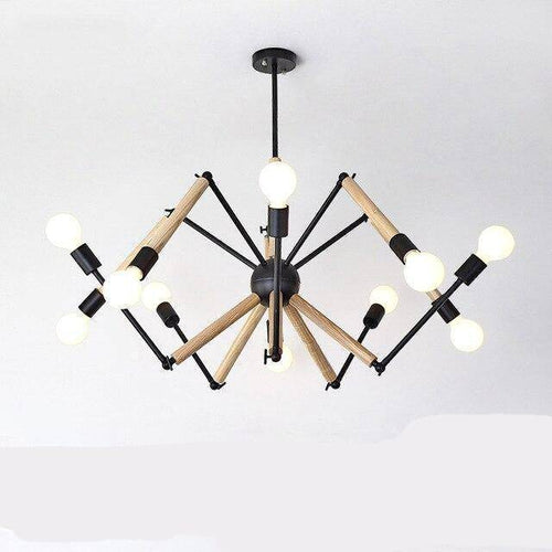 Lustre LED design en bois avec bras articulés ajustables - vue 7 sur 7