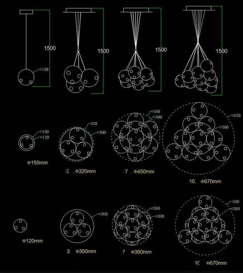 Lustre design LED avec boule en verre déformé style Chandeliers - vue 3 sur 3