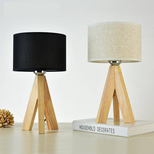 Lampe de chevet avec abat-jour en tissu et pied en bois (noir ou blanc) - vue 4 sur 5