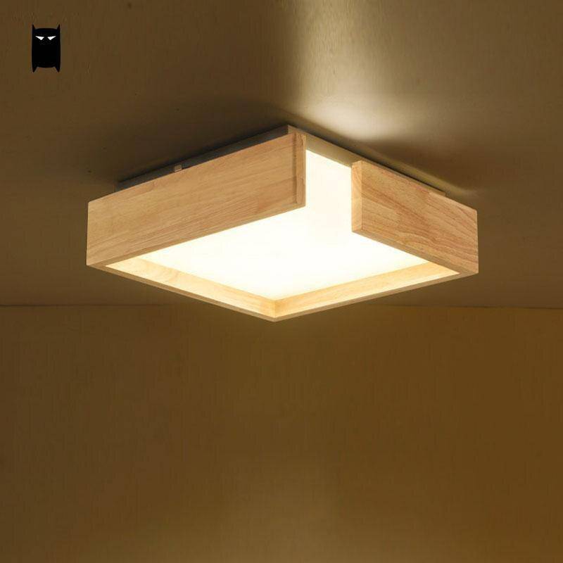Plafonnier en bois à LED en carré design - vue 3 sur 4