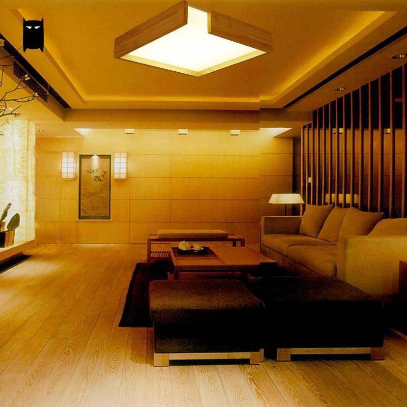Plafonnier en bois à LED en carré design - vue 2 sur 4