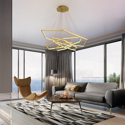 Lustre design LED avec anneaux dorés au style géométrique Luxury - vue 2 sur 5