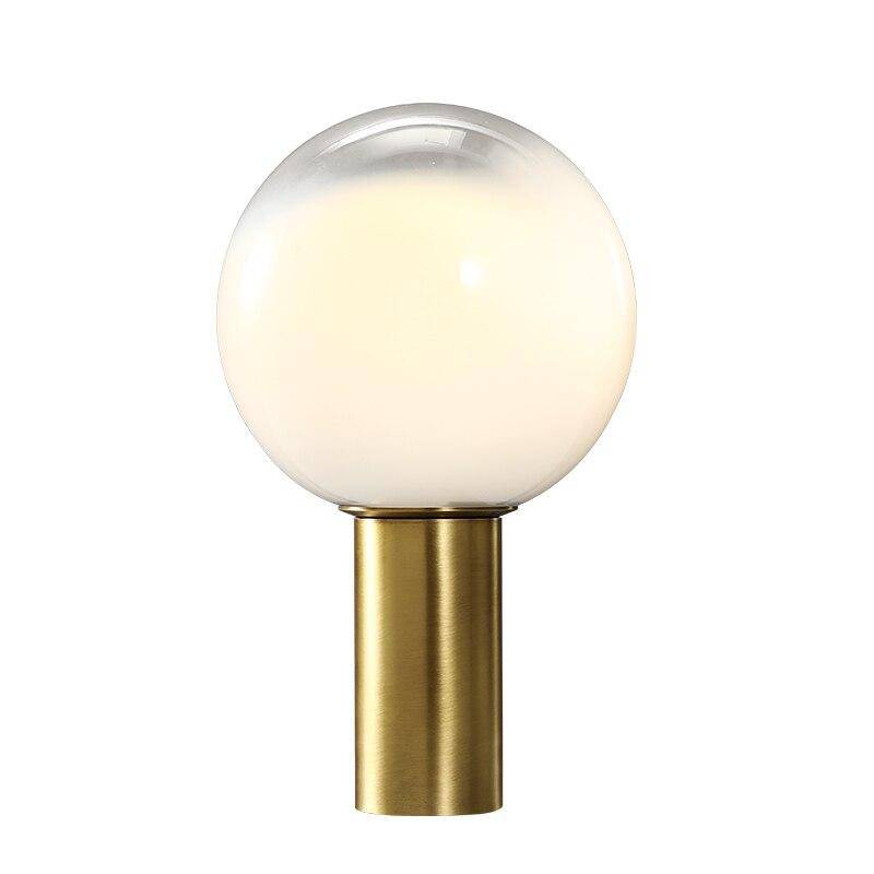 Lampe à poser design LED de forme cylindrique dorée et boule en verre blanc - vue 5 sur 5