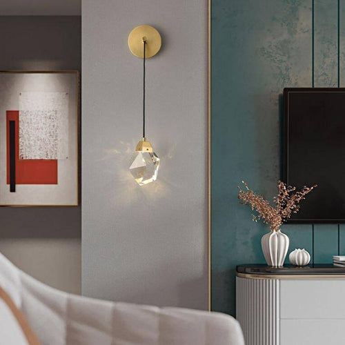 Applique murale design à LED dorée avec verre cristal luxury - vue 3 sur 5