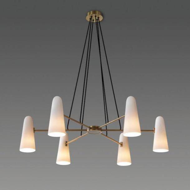 Lustre design LED en cuivre avec 6 abat-jours Luxury - vue 2 sur 3