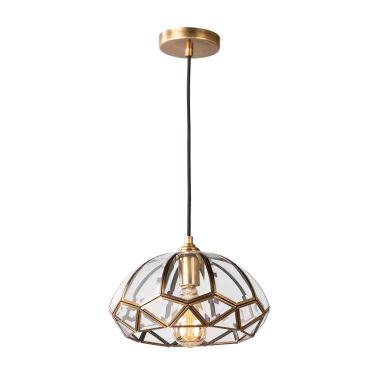 Suspension design LED avec abat-jour géométrique en verre et métal doré - vue 3 sur 5