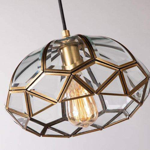 Suspension design LED avec abat-jour géométrique en verre et métal doré - vue 5 sur 5