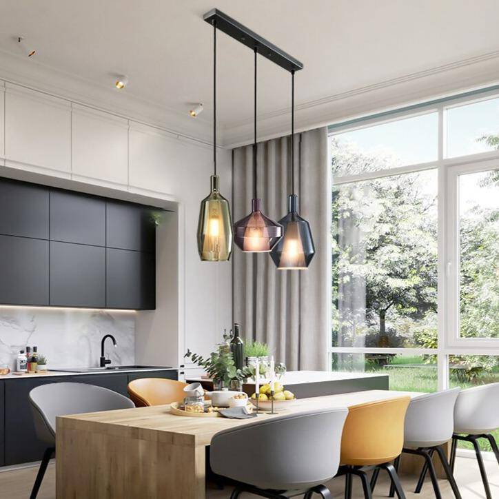 Suspension design à LED avec abat-jour en verre coloré - vue 3 sur 11