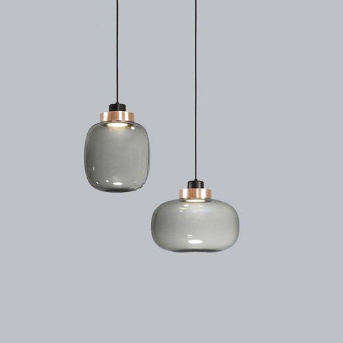 Suspension design LED avec sphère en verre et cercle cuivré - vue 7 sur 8