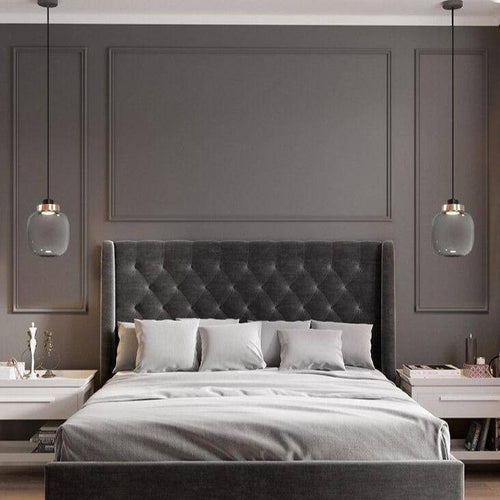 Suspension design LED avec sphère en verre et cercle cuivré - vue 5 sur 8