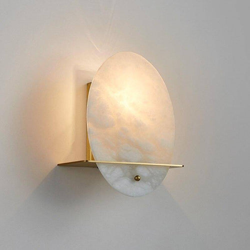 Applique murale design LED forme ovale en marbre blanc et socle doré - vue 5 sur 5