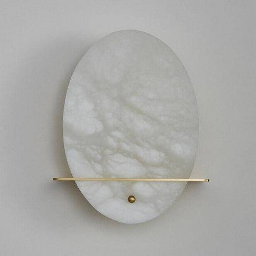 Applique murale design LED forme ovale en marbre blanc et socle doré - vue 4 sur 5