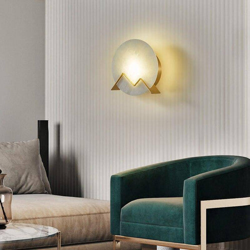 Applique murale design LED avec cercle en marbre et métal doré - vue 2 sur 5
