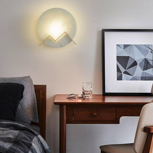 Applique murale design LED avec cercle en marbre et métal doré - vue 3 sur 5