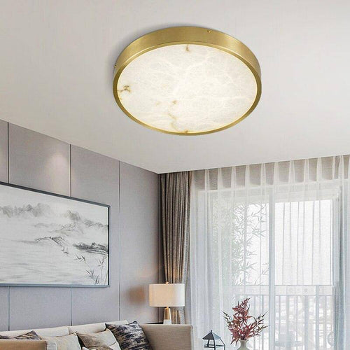 Plafonnier design LED rond en marbre avec bords dorés - vue 4 sur 9