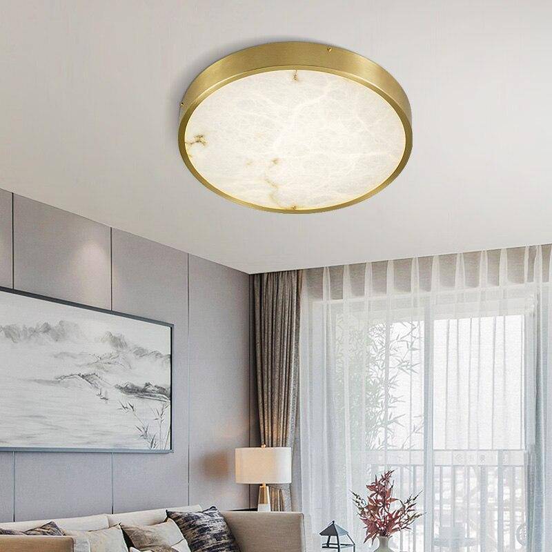 Plafonnier design LED rond en marbre avec bords dorés - vue 3 sur 9