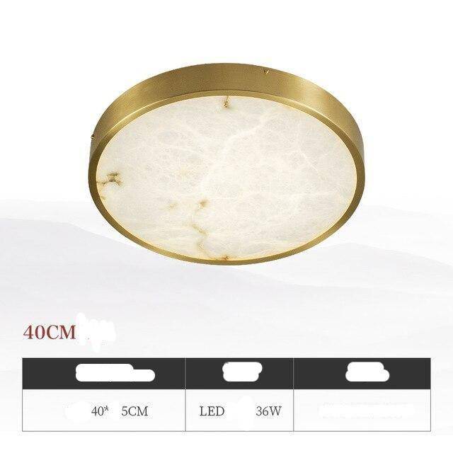 Plafonnier design LED rond en marbre avec bords dorés - vue 8 sur 9