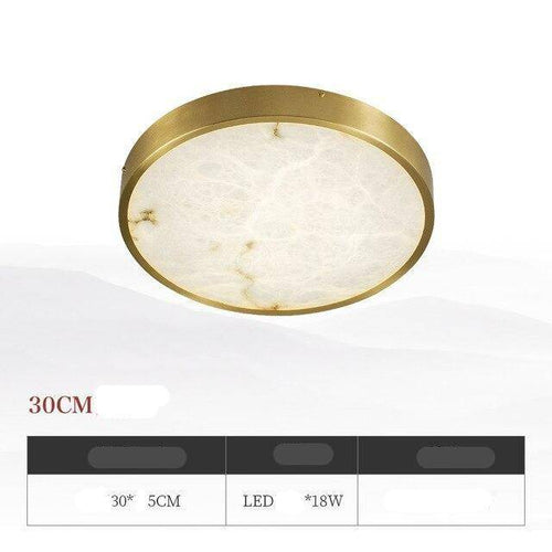 Plafonnier design LED rond en marbre avec bords dorés - vue 8 sur 9
