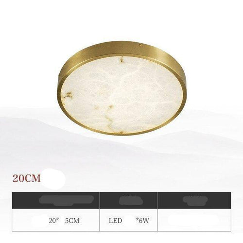 Plafonnier design LED rond en marbre avec bords dorés